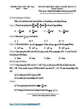 Đề thi khảo sát chất lượng học kỳ II môn Toán Lớp 7 - Phòng GD & ĐT Yên Lạc (Có đáp án)